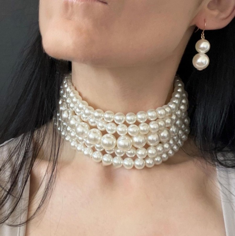 Bizuteria LazyDots Naszyjniki | Komplet Naszyjnik Kolia Z Perel I Kolczyki Choker